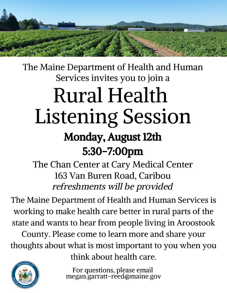 Poster for DHHS To Host Rural Health Listening Session in Caribou.